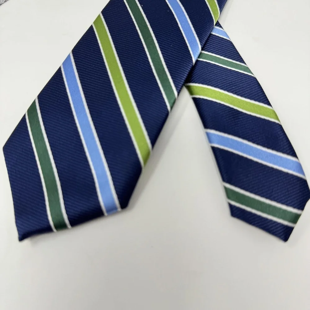 Chaps Neckties Mens Navy Paisley Silk + Navy Green Stripe Polyester Lot of 2‎